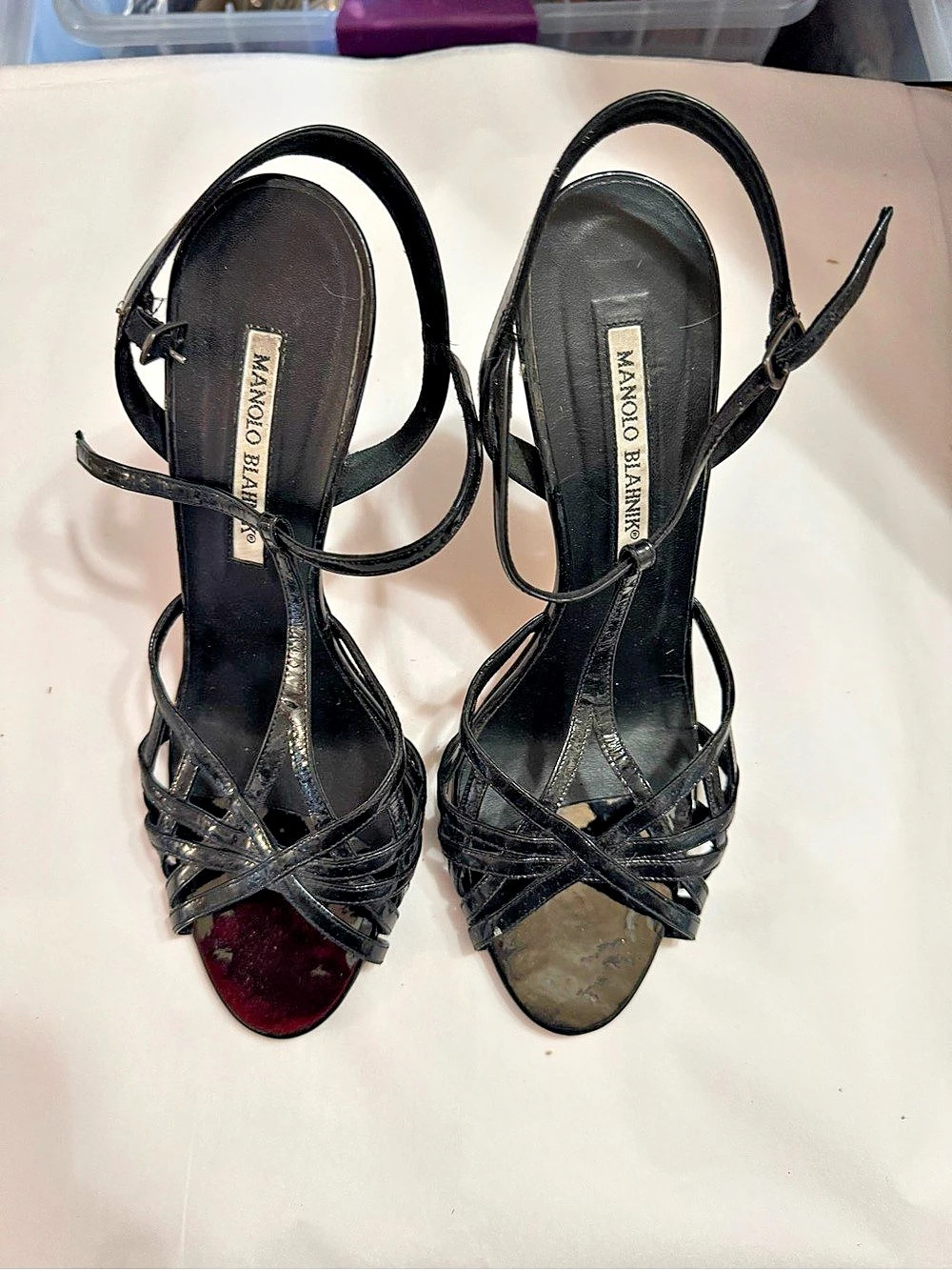 Vintage Y2K Manolo Blahnik Black Patent Leather Strappy Heels EU 391⁄2